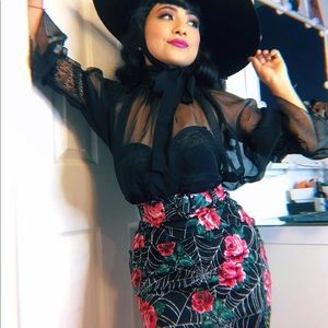 Vixen Pencil Skirt Spider Web Vintage Roses + belt